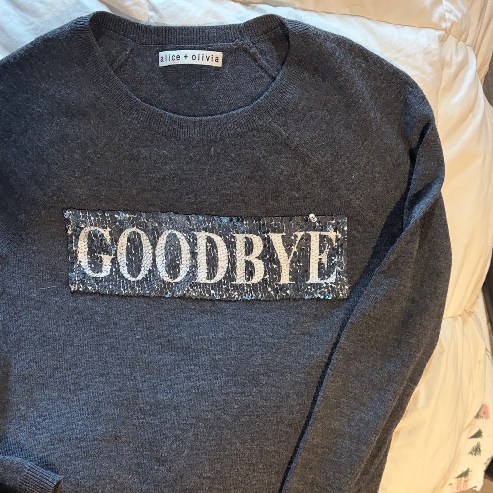 Alice and Olivia sequin change sweater hello/goodbye size small